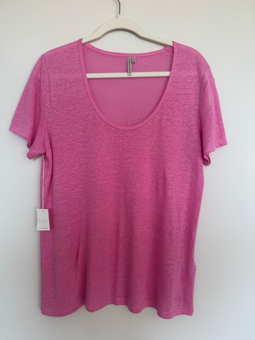 Banana Republic Pink Linen Scoop Neck Signature Tee Collection Shirt NWT L